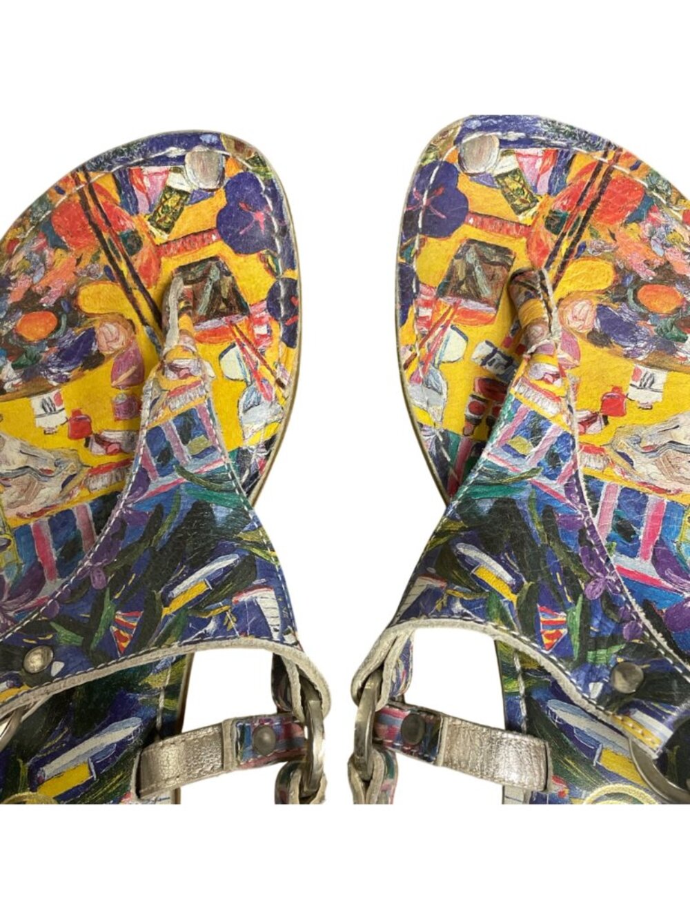 ICON Sunday Flat Thong Leather Sandals Coco 2 Sz 7 Artsy Art to Wear - Picture 2 of 6